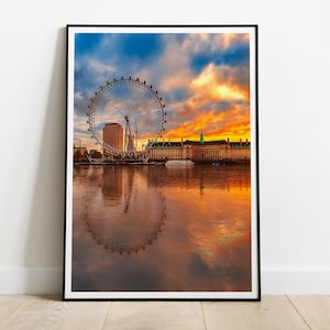 London Eye Print, London Eye Poster, Millennium Wheel Print, London sunset, Big Ben, Tower Bridge, Photography Poster