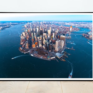 Póster de Manhattan desde un helicóptero, impresión de Manhattan, Nueva York, arte mural del puente de Brooklyn, EE. UU., póster fotográfico del puente de Brooklyn