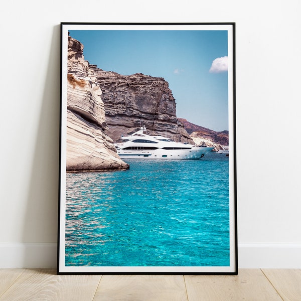 Luxus Yacht im Mittelmeer Druck, Mykonos Poster, Griechenland, HIGH QUALITY PRINT, Home Decor, Wand Kunst, Fotografie Poster