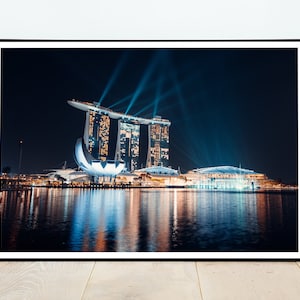Singapore Print, Singapore Marina Bay Sands Poster, Singapore by night print, Photography Poster, Wall Art Singapore Travel Print