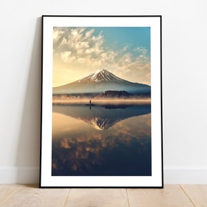 Mount Fuji poster, Mt Fuji Sunrise with Fisherman print, Asia, HIGH QUALITY, Home Decor, Wall Art, Photography Poster, Gift for Christmas