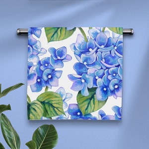 Blaue Hortensie Geschirrtuch - Aquarell Blumen Küchentuch - Saugfähiger Frühling Badezimmer Handtuch - Immergrün Blumenmuster Geschirrtuch