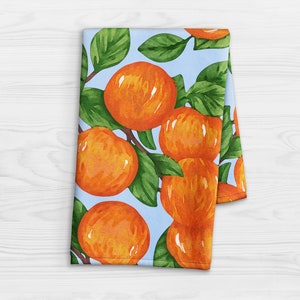 Orange Fruit Kitchen Towel - Colorful Citrus Fruit Hand Towel - Hand Painted Orange Tree Bathroom Hand Towel - Summer Orchard Tea Towel