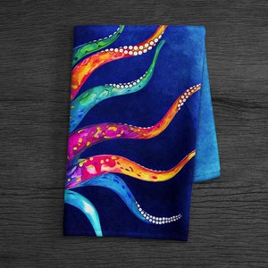 Rainbow Octopus Hand Towel - Colorful Cephalopods Kitchen and Bathroom Decor
