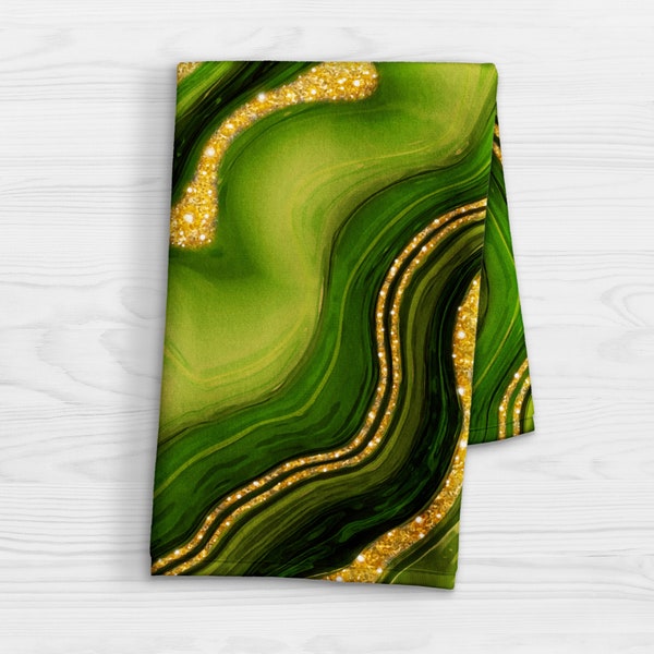 Lime Green Faux Gold Agate Kitchen Towel - Marble Print Dish Towel - Fun & Unique Bathroom Hand Towel - Elegant Geode Slice Tea Towel