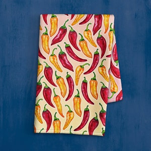 Fun Chili Peppers Küchentuch - Handbemaltes Hot Chili Geschirrtuch - Foodie Geschirrtuch - Geschenk für den Koch - helles Sommer Badezimmer Handtuch