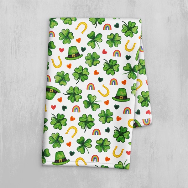 St. Patrick's Day Kitchen Towel - Shamrock Dishcloth - Leprechaun Hand Towel - Saint Patricks Day Towel - St Pattys Day Decor