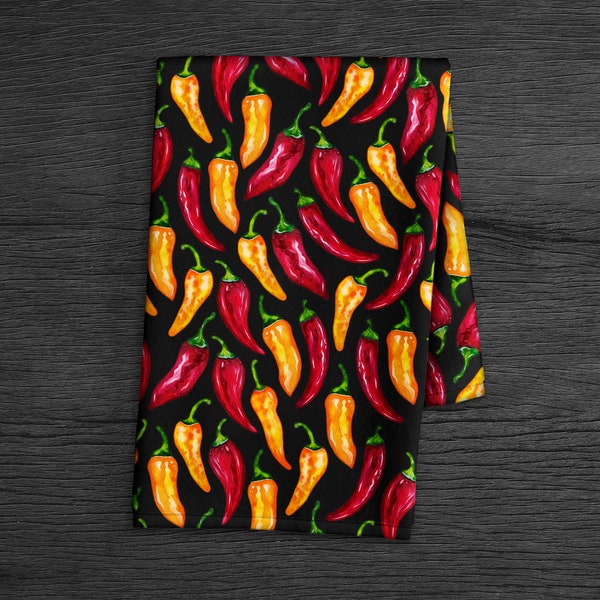 Chili Pepper Kitchen Towel - Watercolor Hand Painted Hot Chili Dish Towel - Fun Foodie Tea Towel - Gift For Chef - Bathroom Hand Towel