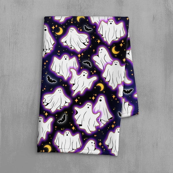 Fun Halloween Dish Towel - Cute Ghost Print - Fall Kitchen Towel - Ghostly Halloween Bathroom Hand Towel - Spooky October Tea Towel