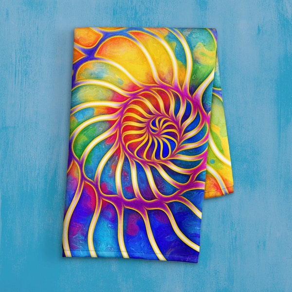 Colorful Hand Towel - Nautical Decor -  Sea Life Dish Towel - Seashell Print - Coastal Kitchen Towel - Nautilus Print - Bathroom Hand Towel