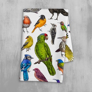 Bird Lovers Hand Towel - Birdwatching Enthusiasts Kitchen Towel - North American Bird Print Dish Towel - Nature Theme Bathroom Hand Towel