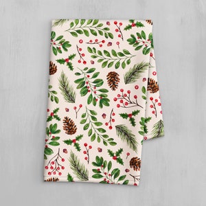 Christmas Decor Hand Towel Christmas Kitchen Towel Holiday Decor Christmas Holly Print Christmas Gift Bathroom Hand Towel image 1