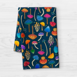 Colorful Mushroom Print Kitchen Towel -  Toadstool Decor Dish Towel - Whimsical Mushroom Tea Towel - Nature Lover Bathroom Hand Towel