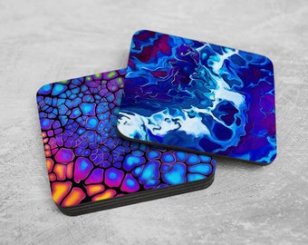 Abstract Art Coaster Set - Set of 6 Coasters - Cork Backed Coasters - Square Coasters - Colorful Coasters - Acrylic Pour Coasters