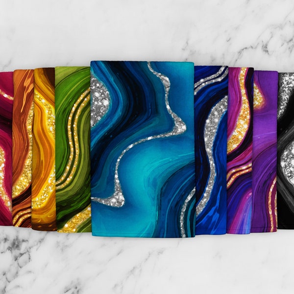 Colorful Faux Agate Print Kitchen Towel - Marble Print Dish Towel - Bathroom Hand Towel - Choose Your Color Tea Towel - Geode Abstract Art