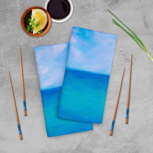 Turquoise Ocean Horizon Cloth Napkins: Blue Coastal and Beach Decor
