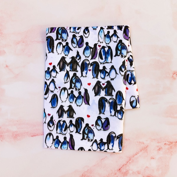 Penguin Print Hand Towel: Watercolor Sea Bird Winter Kitchen and Bathroom Decor