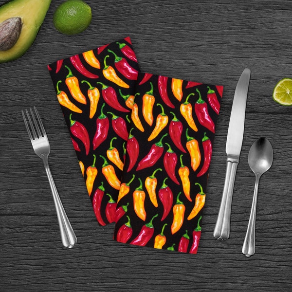 Chili Pepper Print Cloth Napkins - Set of 4 or 6 - Reusable Napkins - Linen Napkins - Foodie Gift - Eco Friendly Packaging