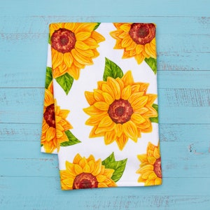 Sunflower Print Kitchen Towel - Yellow Flower Dish Towels - Hand Painted Colorful Tea Towel - Summer Decor Bathroom Hand Towel