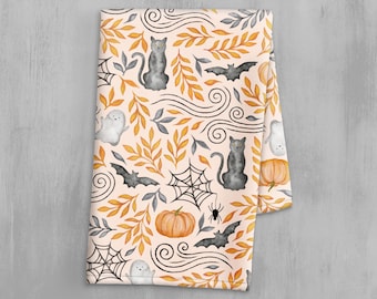 Fun Halloween Hand Towel - Cute Fall Decor Kitchen Towel - Dish Towel - Tea Towel - Watercolor Pumpkin Print - Happy Halloween Decor