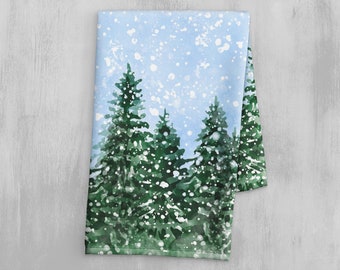 Christmas Pine Tree Forest Hand Towel - Christmas Tree Kitchen Towel - Winter Wonderland Decor - Christmas Gift - Bathroom Hand Towel