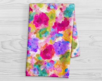 Spring Flower Kitchen Towel - Abstract Flower Garden Bathroom Hand Towel - Colorful Wild Flower Dish Towel - Hand Painted Floral Tea Towel