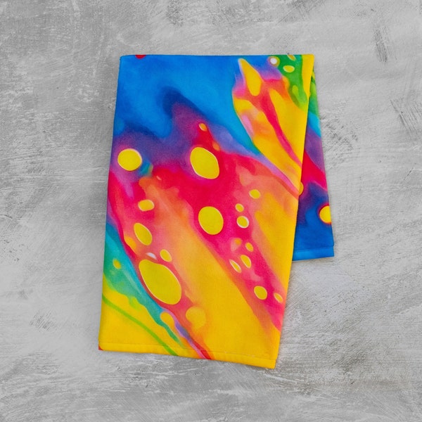 Colorful Paint Spill Kitchen Towel - Multicolored Vibrant Abstract Dish Towel - Melted Crayon Children's Bathroom Hand Towel - Tea Towel