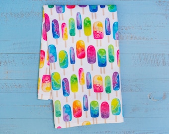 Popsicle Print Hand Towel: Colorful Rainbow Ice Cream Bar Kitchen and Bath Decor