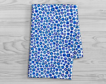 Blueberry Dish Towel - Fun Berry Bathroom Hand Towel - Cute Summer Decor Tea Towel - Watercolor Blueberries on White - Soft Kitchen Towel