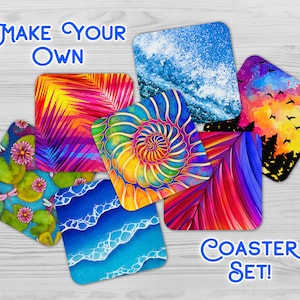 Choose Your Own Coaster Set - Sea Life Coaster Set - Colorful Coasters - Cork Backed Coasters - Square Coasters - Nature Coasters