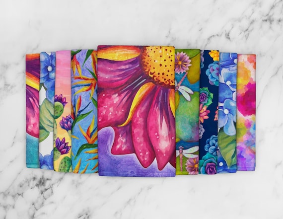 Colorful Flower Print Hand Towels Vibrant Floral Kitchen Towels Spring &  Summer Dish Towels Nature Lover Tea Towels Hand Painted 