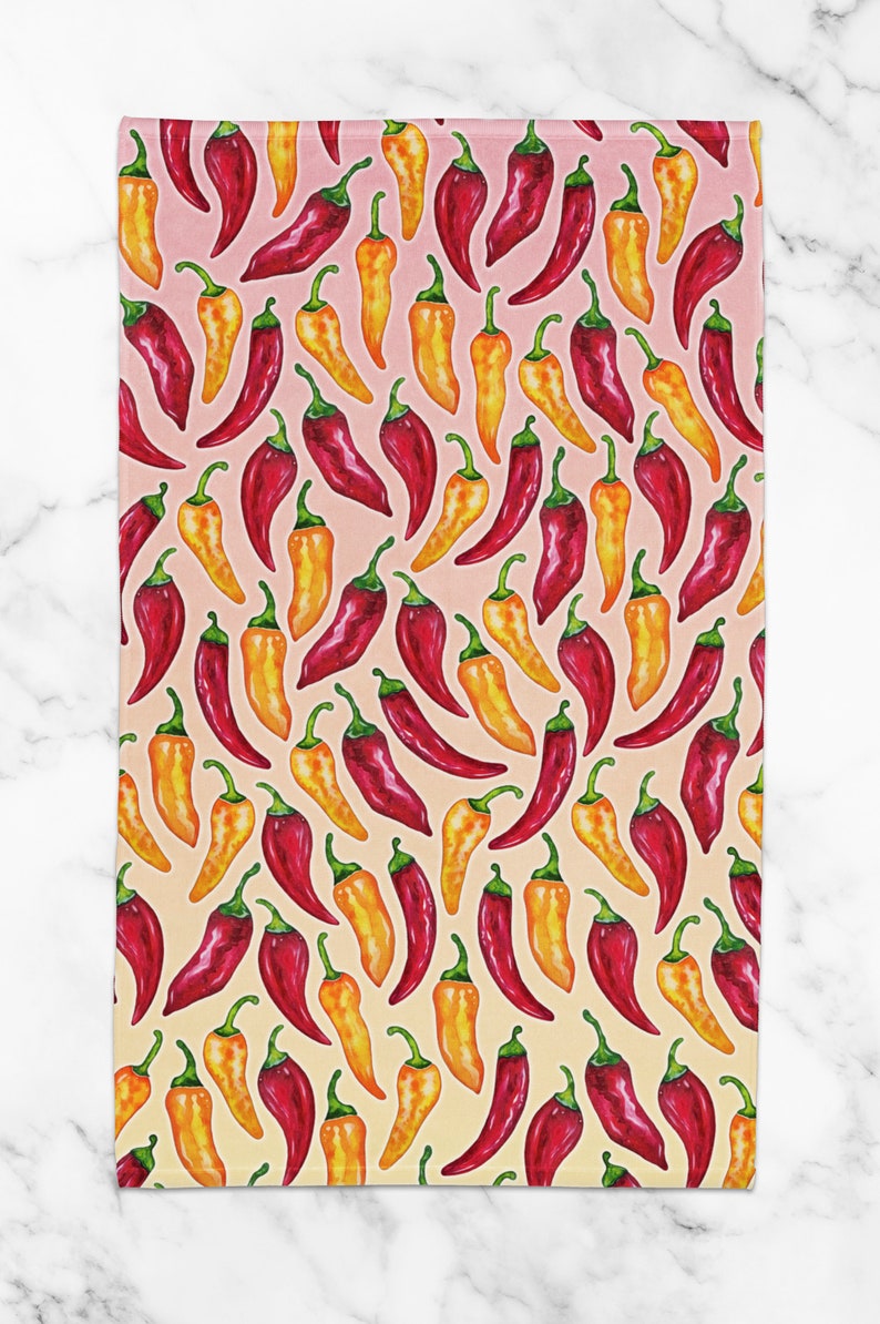 Colorful Kitchen Towels Chili Pepper Print Dish Towels Etsy