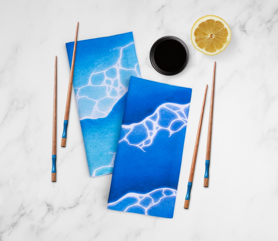 Cloth Napkins Set of 4 or 6 Hand Painted Ocean Wave Etsy