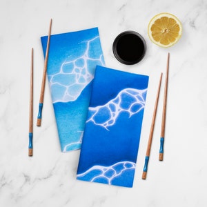 Cloth Napkins - Set of 4 or 6 - Hand Painted Ocean Wave - Reusable Napkins - Linen Napkins - Eco Friendly Packaging - Nautical Decor