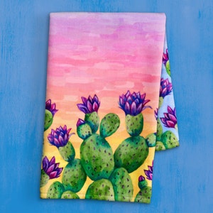 Colorful Hand Towels Sea Life & Nature Themed Dish Towels Vibrant Wildlife Kitchen Towels Beautiful Hand Painted Tea Towels (V) Cactus