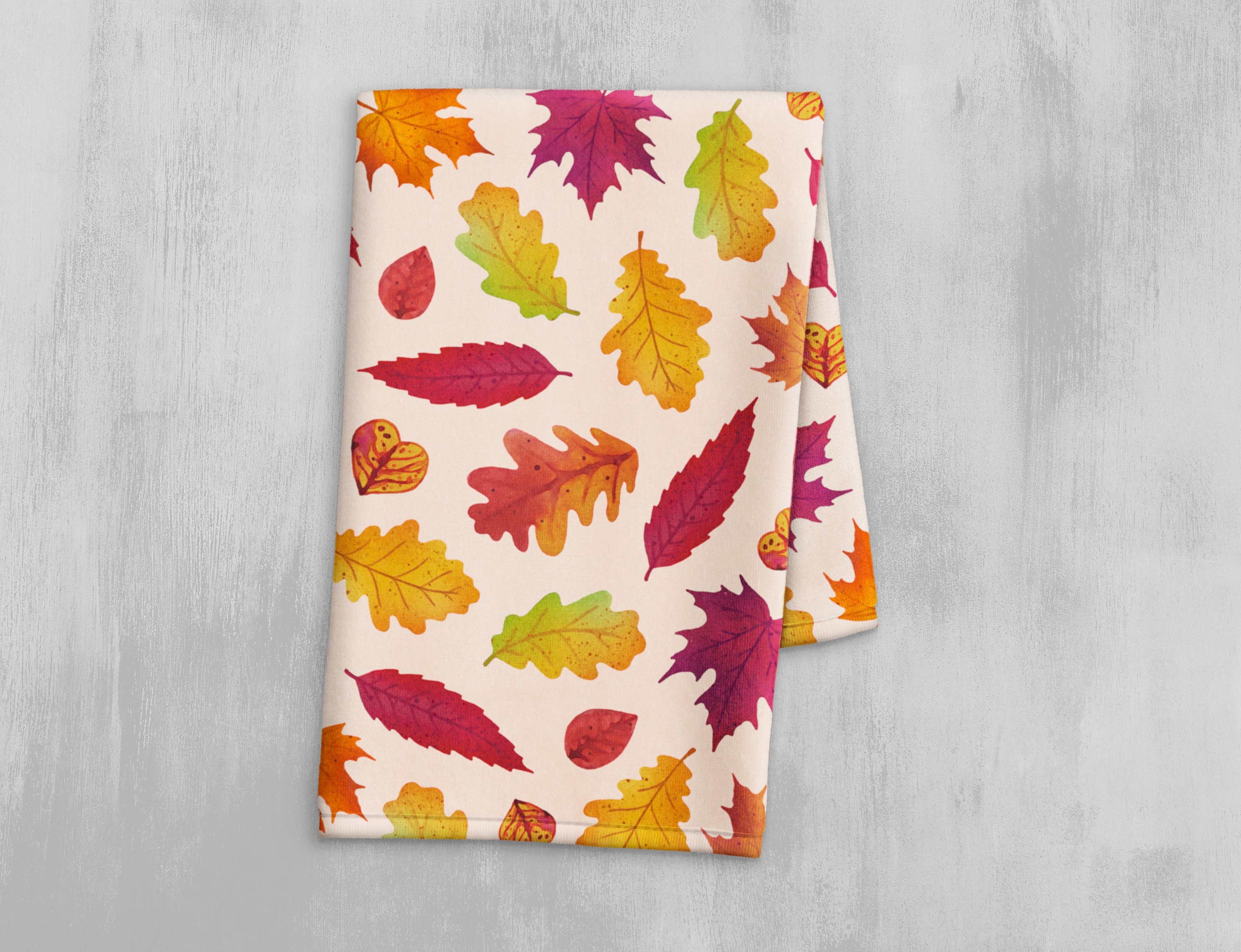 Embroidered Design Bath & Hand Towel Set (Green, Autumn Leaves)