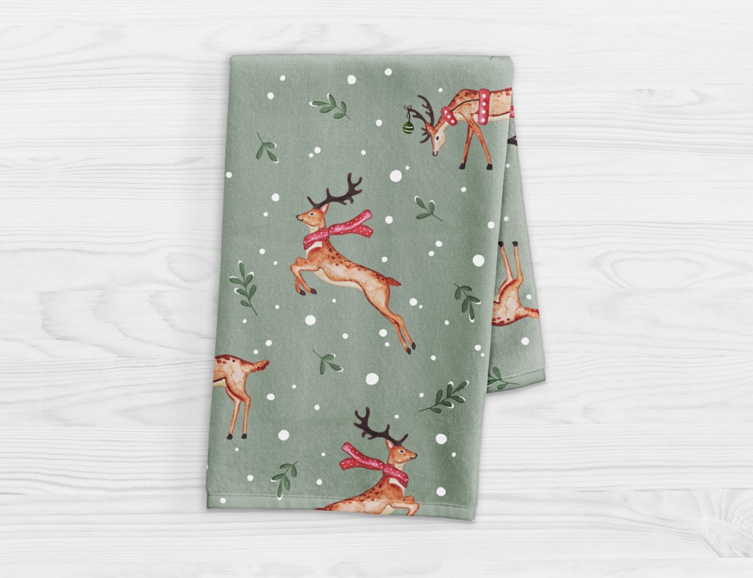 Christmas Reindeer Hand Towel Santa's Reindeer Kitchen Towel Holiday Decor Christmas Decor