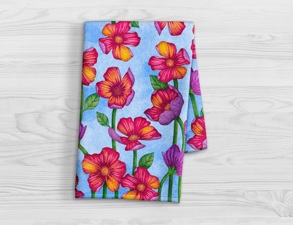 Colorful Floral Hand Towels Botanical Print Kitchen Towels Etsy