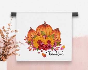 Toalla de mano de Acción de Gracias: Decoración floral de calabaza para cocina y baño otoñal