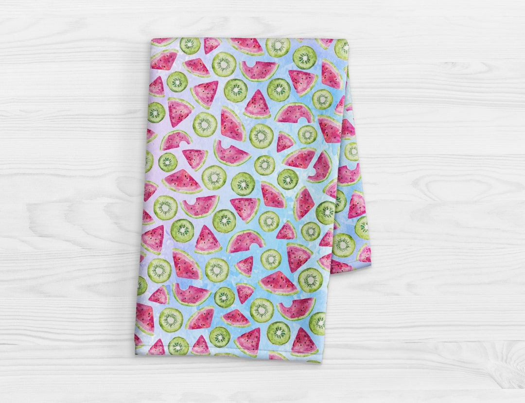 Kiwi Watermelon Kitchen Towel Watercolor Fruit Print Tea Towel Fun Dish