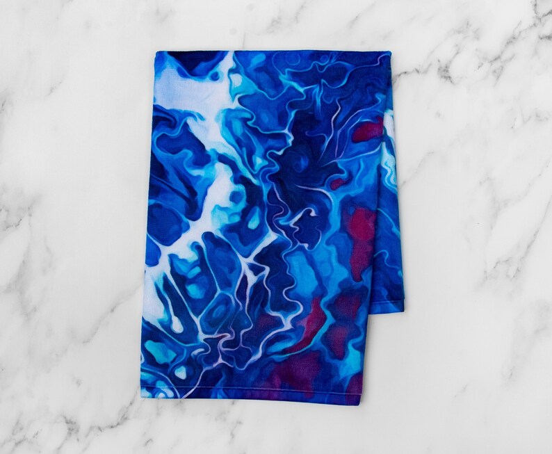 Blue Abstract Kitchen Towel Abstract Art Colorful Hand Etsy