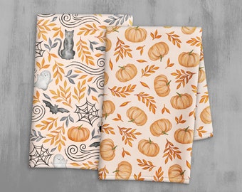 Juego de toallas de mano para otoño y Halloween: decoración de temporada espeluznante con calabaza, fantasma y gato negro.