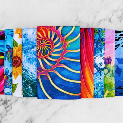 Colorful Hand Towels - Sea Life & Nature Themed Dish Towels - Vibrant Wildlife Kitchen Towels - Beautiful Hand Painted Tea Towels