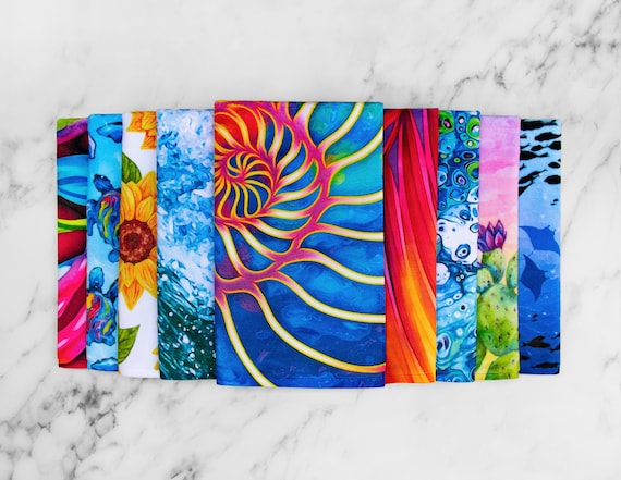 Colorful Hand Towels Sea Life & Nature Themed Dish Towels Vibrant Wildlife Kitchen  Towels Beautiful Hand Painted Tea Towels 