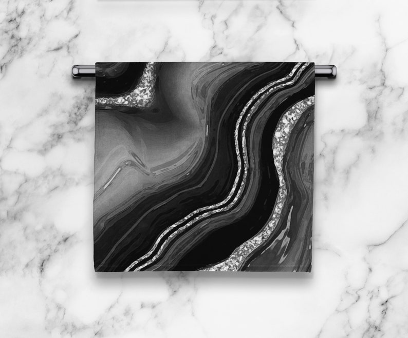 Black and White Agate Print Kitchen Towel Marble Print Etsy