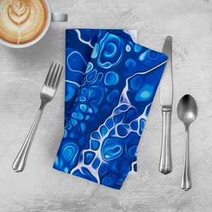 Cloth Napkins Set of 4 or 6 Blue Abstract Ocean Print Reusable Napkins Linen Napkins Eco Friendly Packaging image 1
