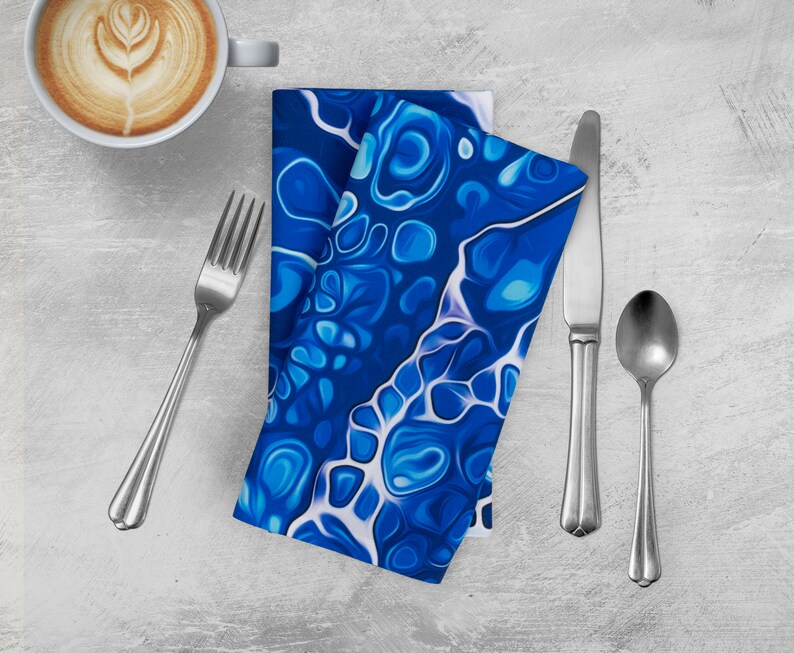 Cloth Napkins Set of 4 or 6 Blue Abstract Ocean Print Reusable Napkins Linen Napkins Eco Friendly Packaging image 1