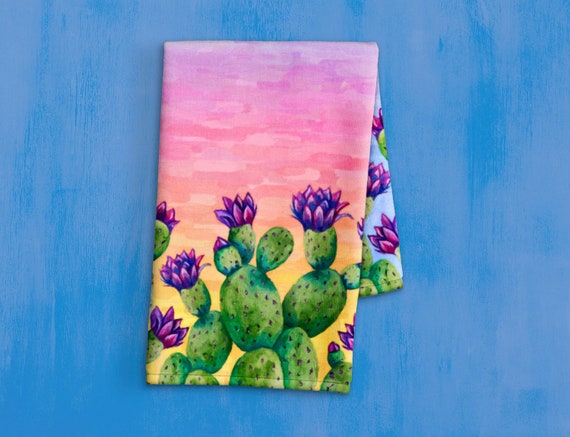 Wasserfarben Kaktus Handtuch: Bunter Wsten-Sonnenuntergang-Handtuch fr  Kche und Bad - Etsy.de