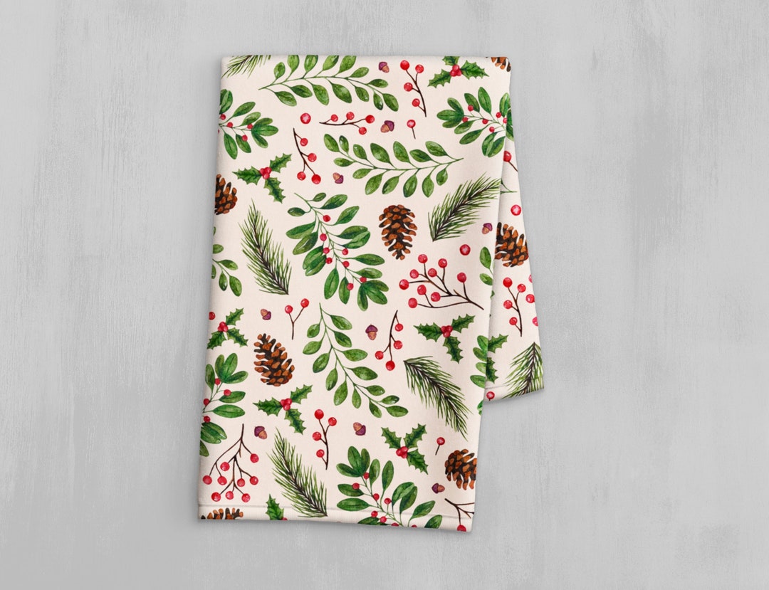 Christmas Decor Hand Towel Christmas Kitchen Towel Holiday Decor Christmas Holly Print Christmas