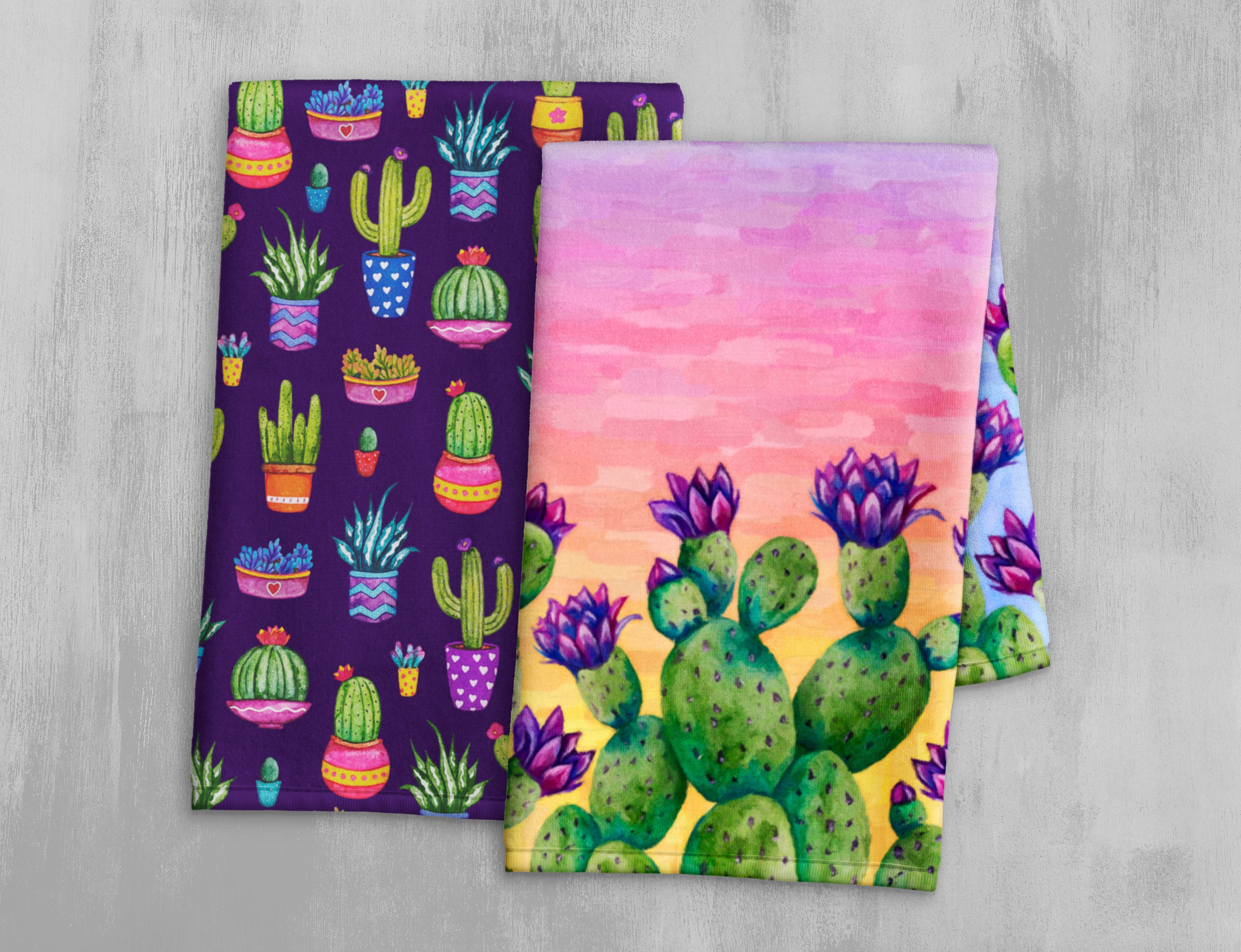 Kaktus & Sukkulenten Handtücher 2er-Set - Mikrofaser, 45,7x61 Cm, Für Bad & Küche